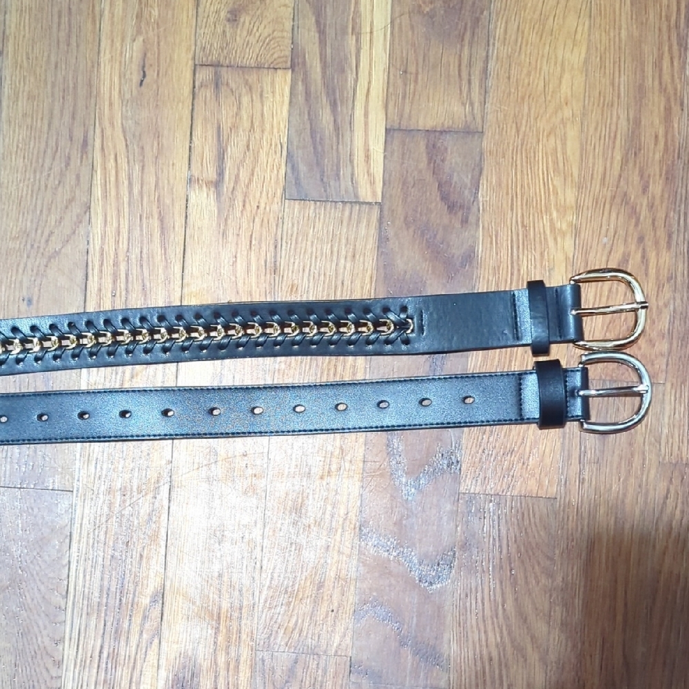 LOT OF 2 Vince Camuto BLACK LEATHER BELTS New